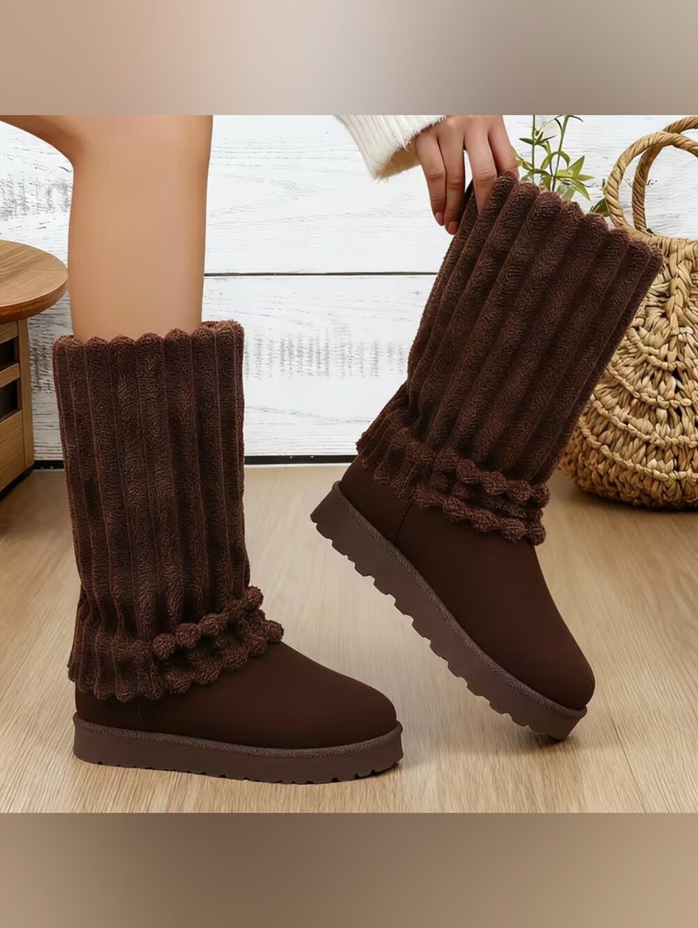 Cozy Plush Rich Chocolate Brown Faux Fur Slouch Women's Boots